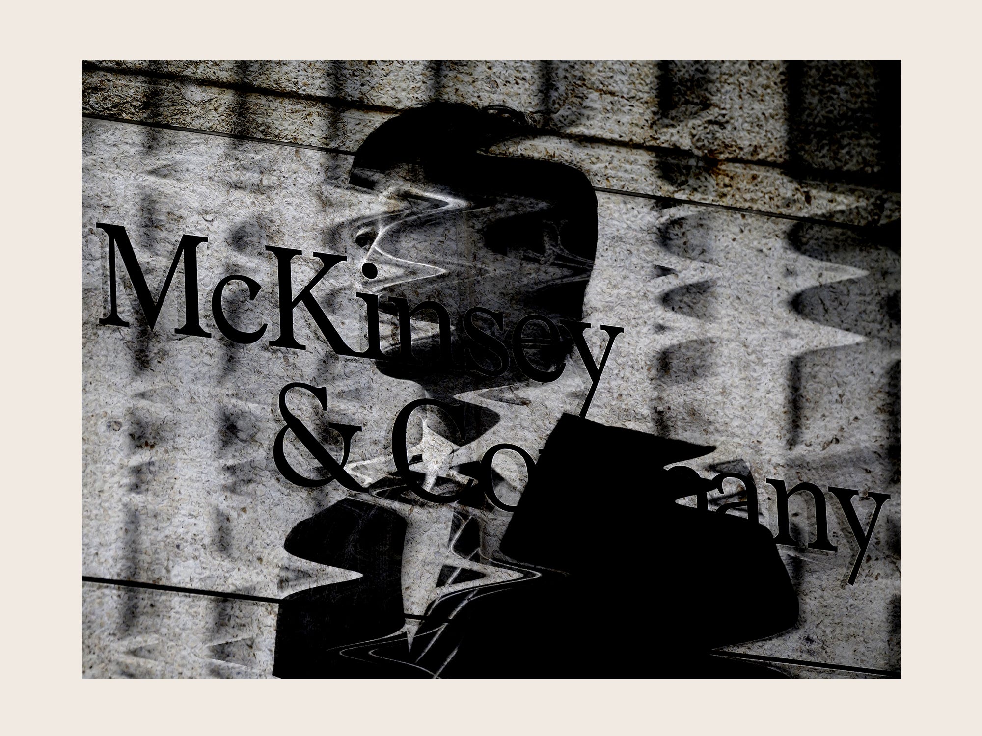 A distorted man behind a McKinsey logo
