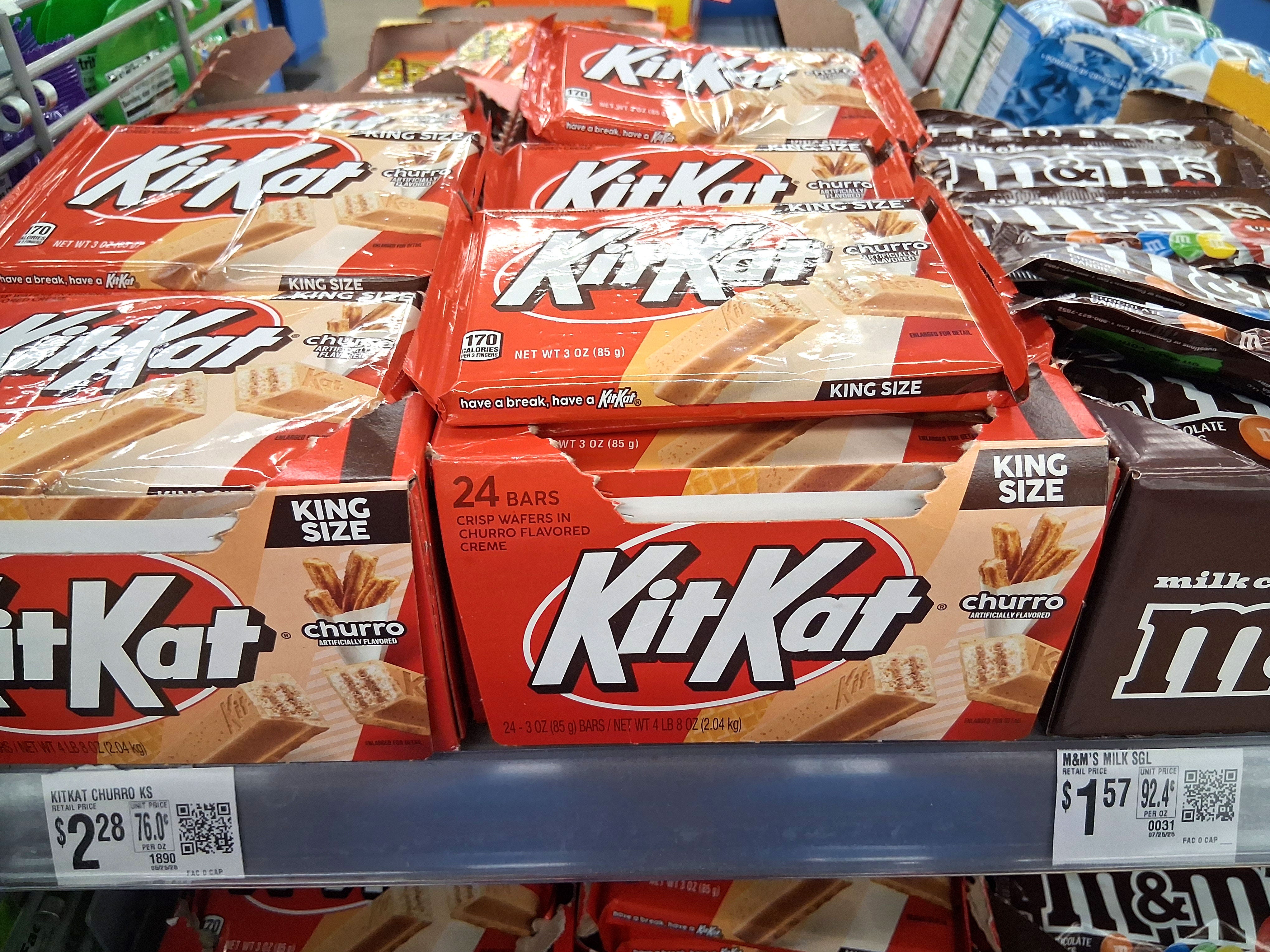 A display of churro-flavored Kit Kat bars.