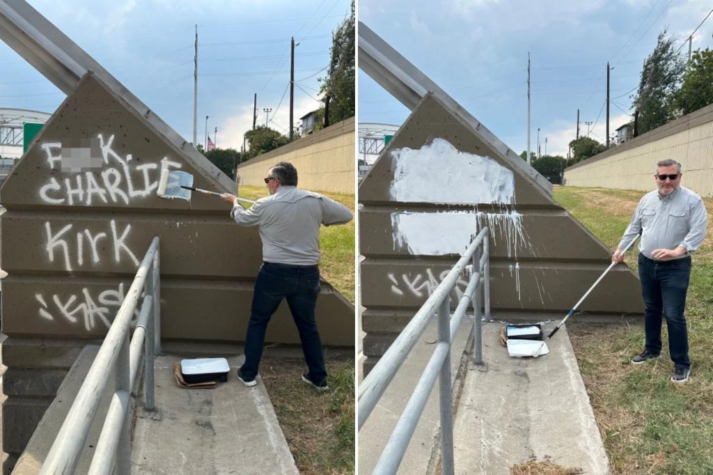 Ted Cruz paints over ‘deranged’ anti-Charlie Kirk vandalism in Houston: ‘Erasing evil’