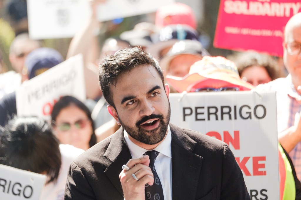 Zohran Mamdani speaking at a Teamster strike.