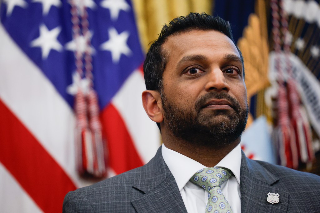 FBI Director Kash Patel listens as U.S. President Donald Trump delivers remarks before signing a Presidential Memorandum in the Oval Office on September 15, 2025 in Washington, DC. 