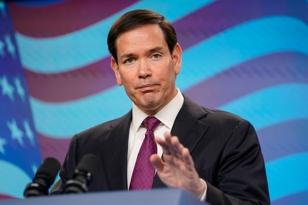 Secretary of State Marco Rubio gestures at a joint press conference with Israeli Prime Minister Benjamin Netanyahu (not pictured) at the Prime Minister's Office, during his visit, in Jerusalem, Monday, Sept. 15, 2025.