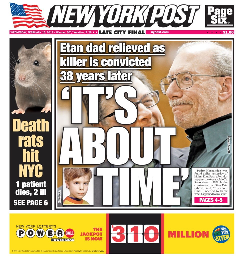 New York Post cover for Wednesday, February 15, 2017. 