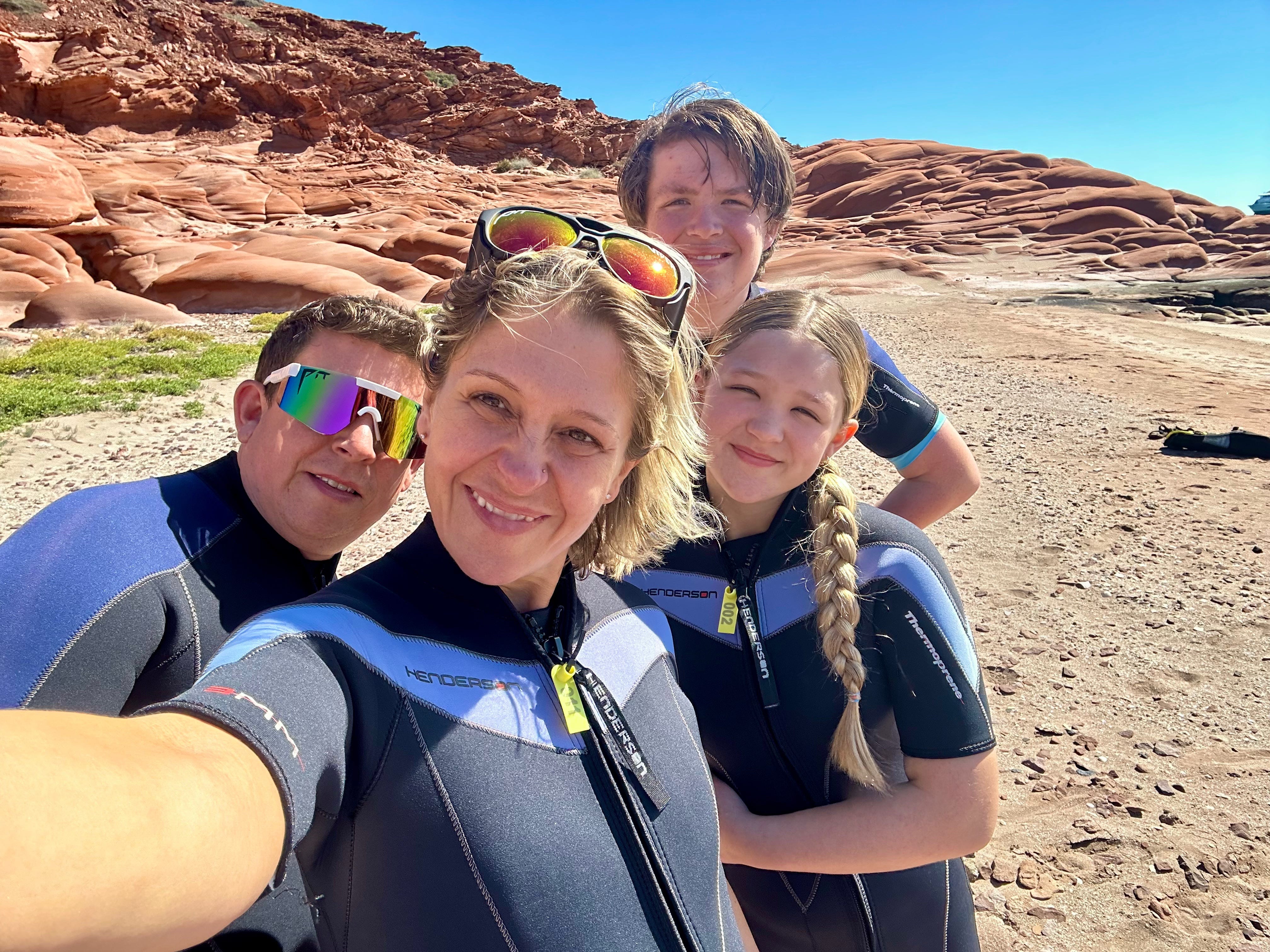 The family on a whale watching cruise in Baja California.