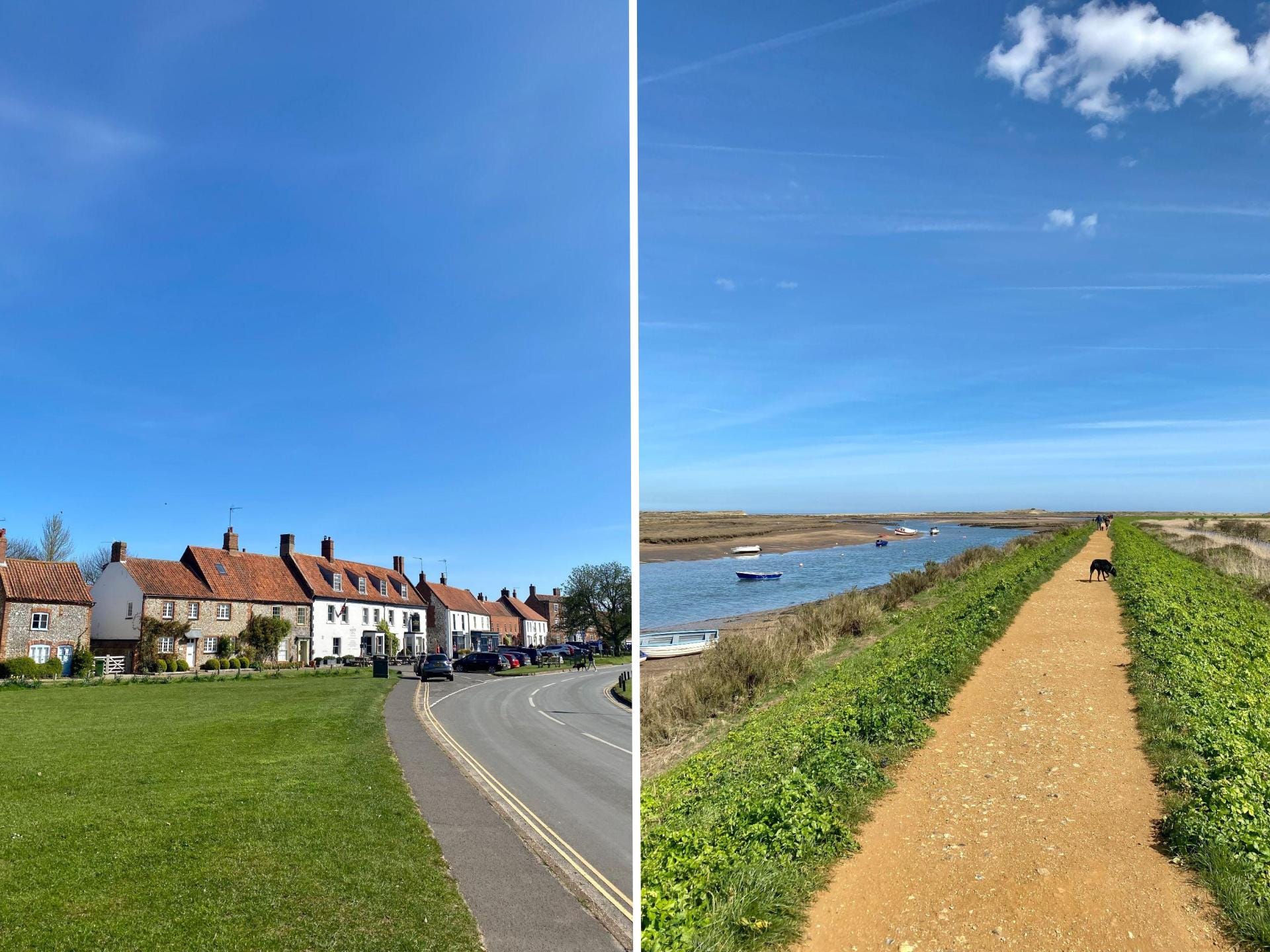 Homes and a waterway in Burnham Market, a village in Norfolk.