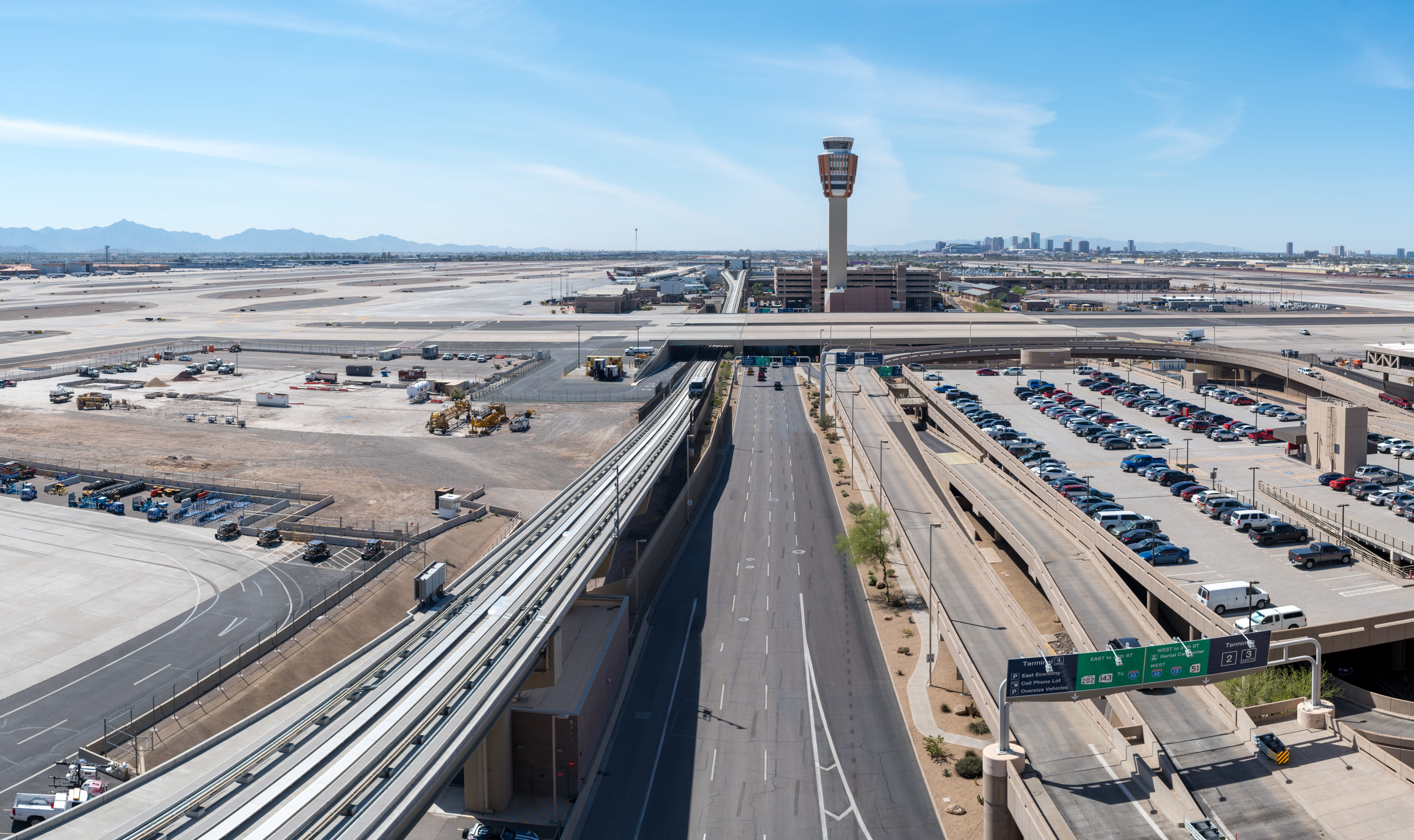 Wide Angle Picture of Phoenix International Airport with Downtown in the Background