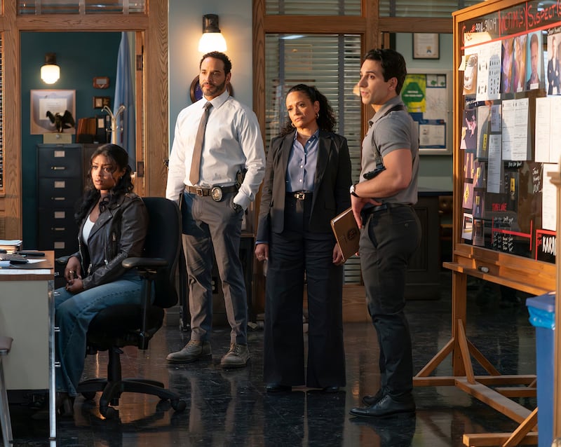 Javicia Leslie, Daniel Sunjata, Judy Reyes, and Deniz Akdeniz in High Potential.