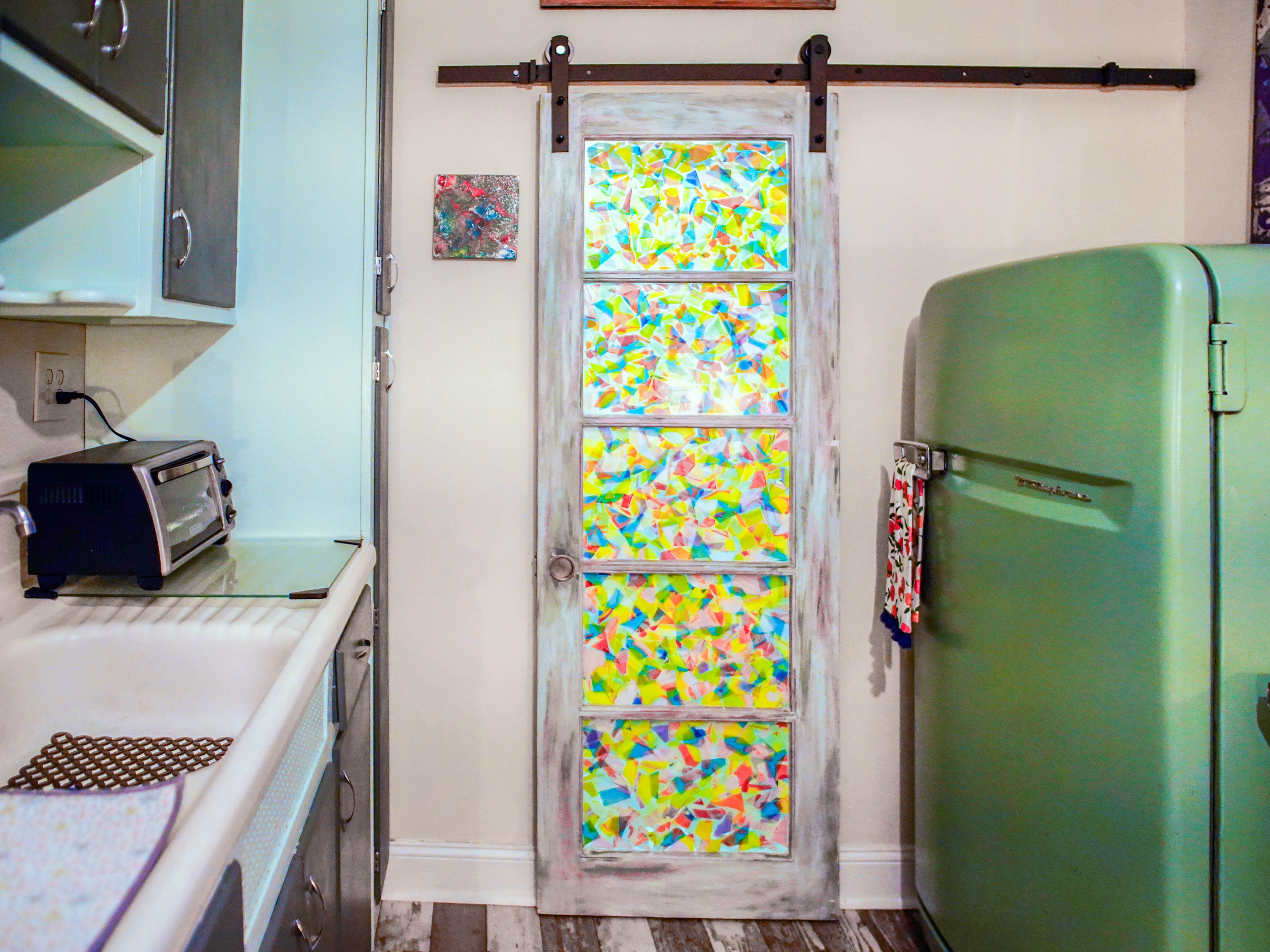 The kitchen area inside the tiny home