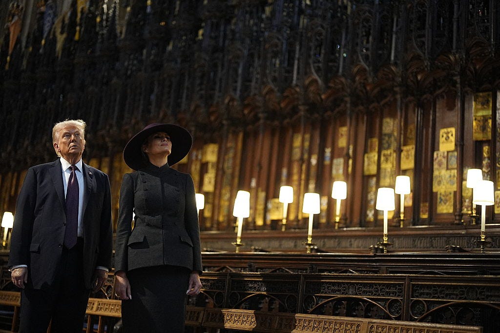 Donald Trump and Melania Trump tour St George's Chapel during their state visit to the UK.
