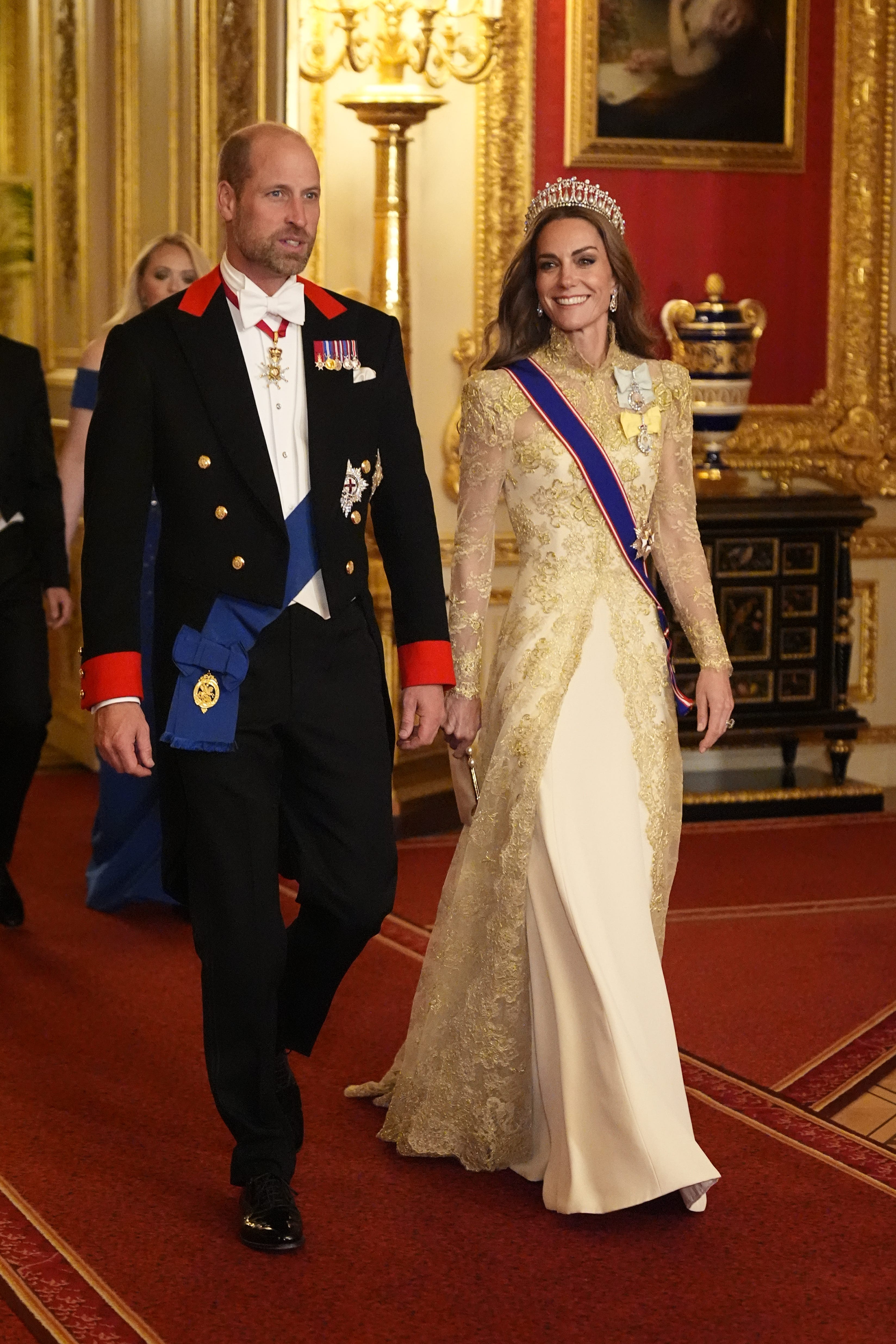 Prince William and Kate Middleton attend a state dinner at Windsor Castle in September 2025.