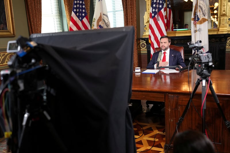 Vice President J.D. Vance hosts an episode of "The Charlie Kirk Show" at the White House in Washington, D.C on September 15, 2025.