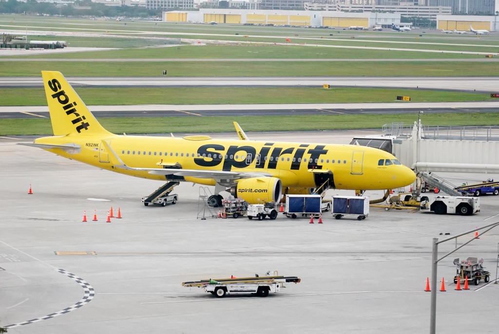 Spirit Airlines plane at the gate.