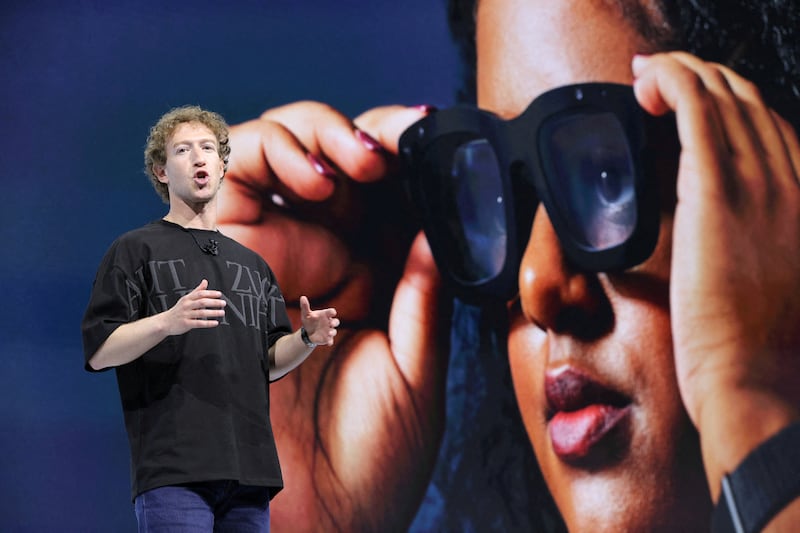 FILE PHOTO: Meta CEO Mark Zuckerberg presents Orion AR glasses at the Meta Connect annual event at the company's headquarters in Menlo Park, California, U.S., September 25, 2024. REUTERS/Manuel Orbegozo/File Photo
