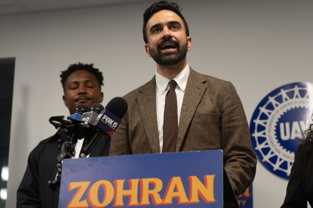 Zohran Mamdani at a press conference.