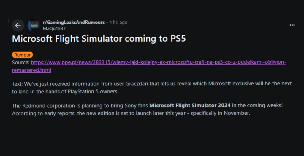 Microsoft Flight Simulator PS5 Leak