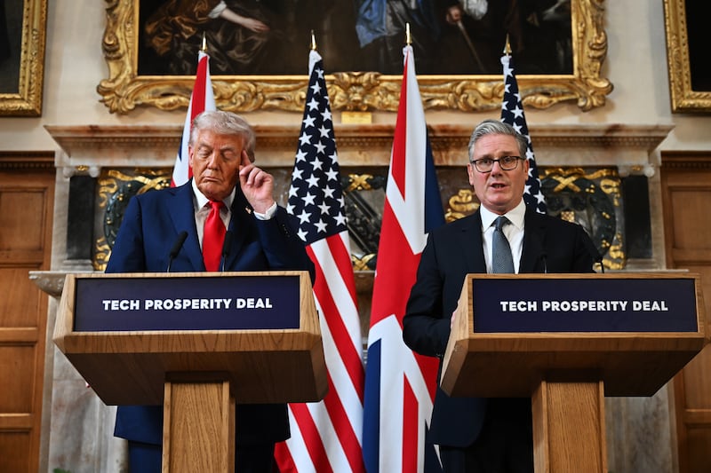 President Donald Trump appearing with British Prime Minister Keir Starmer at a press conference at Chequers on September 18, 2025.