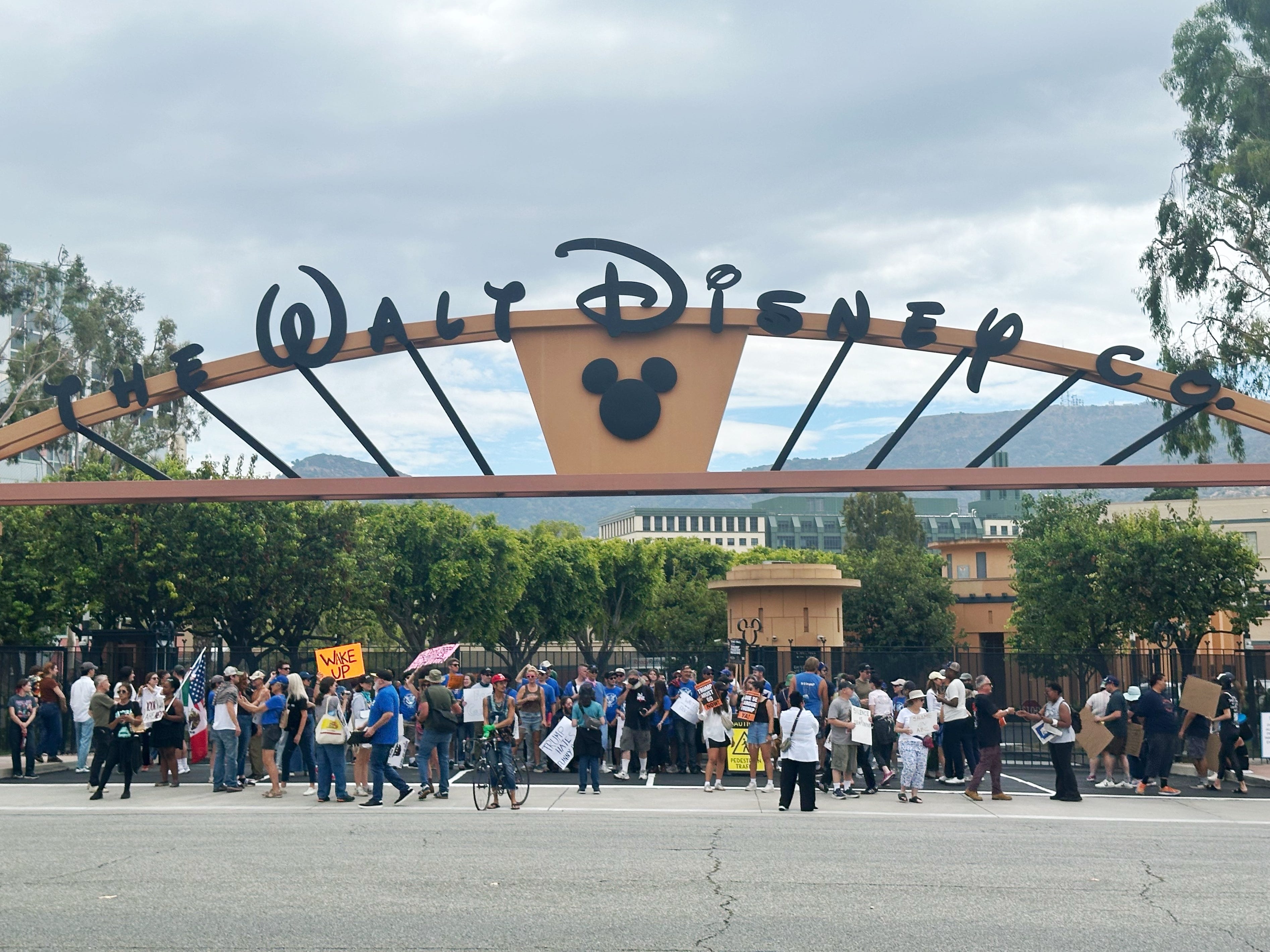 Protesters at Disney's main gate.