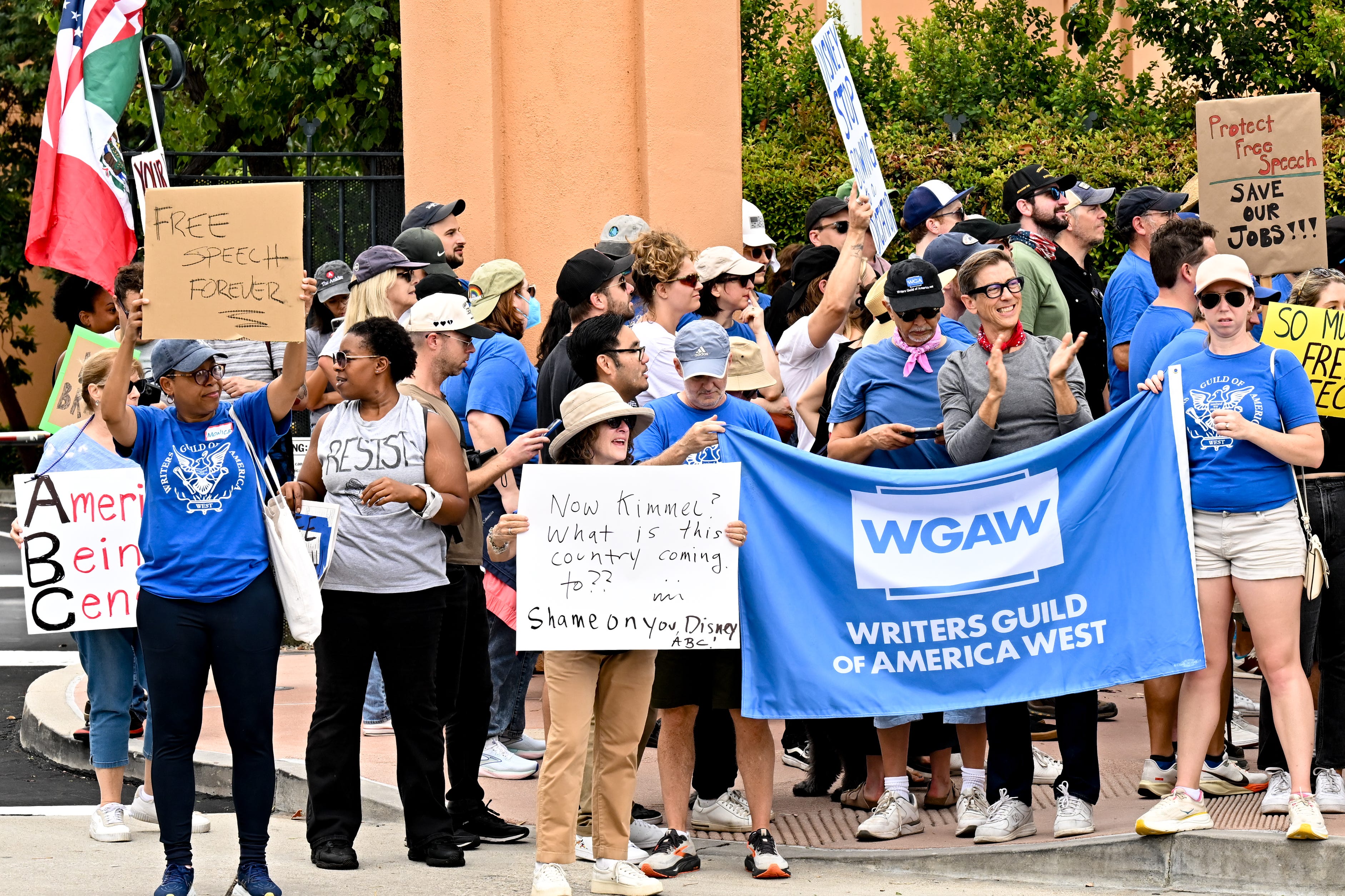 WGA members protesting.