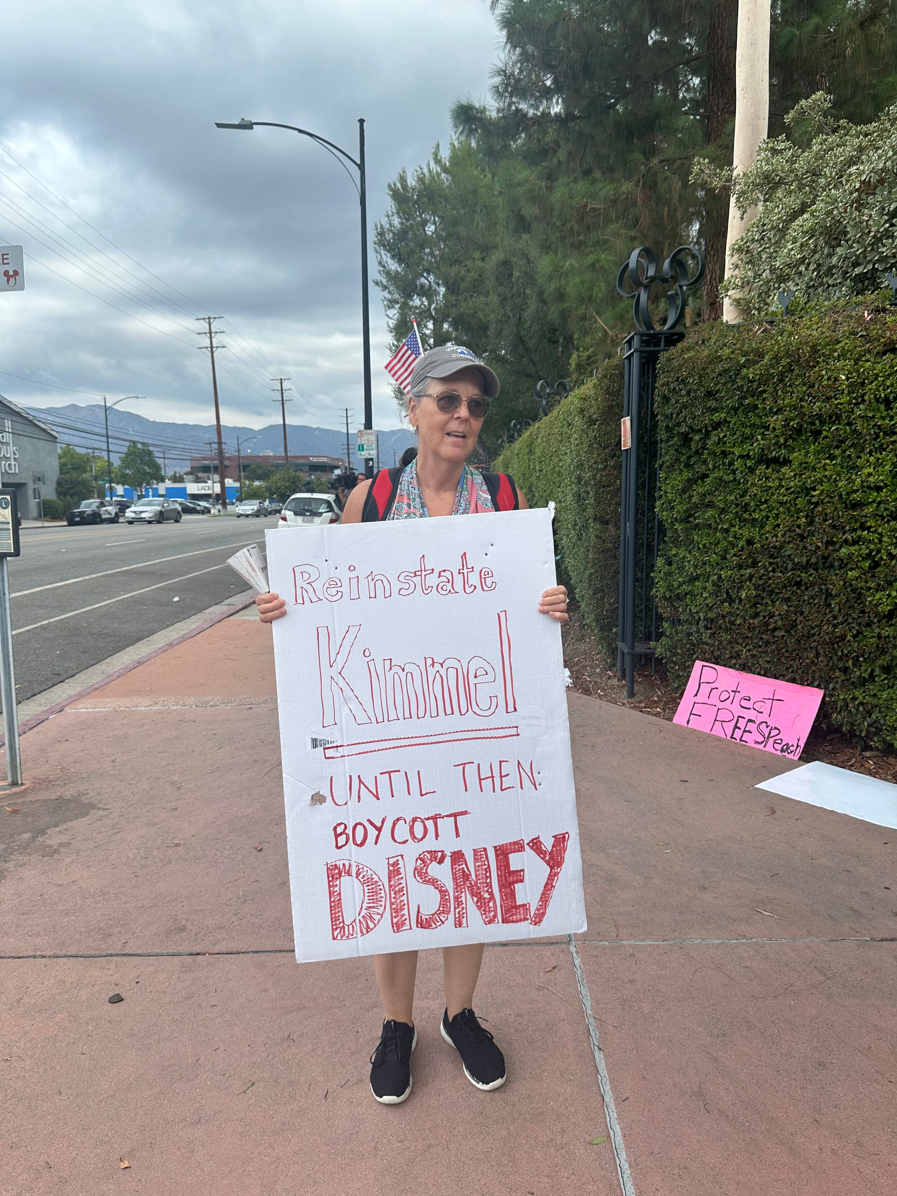 Protester calling for Disney to be boycotted.