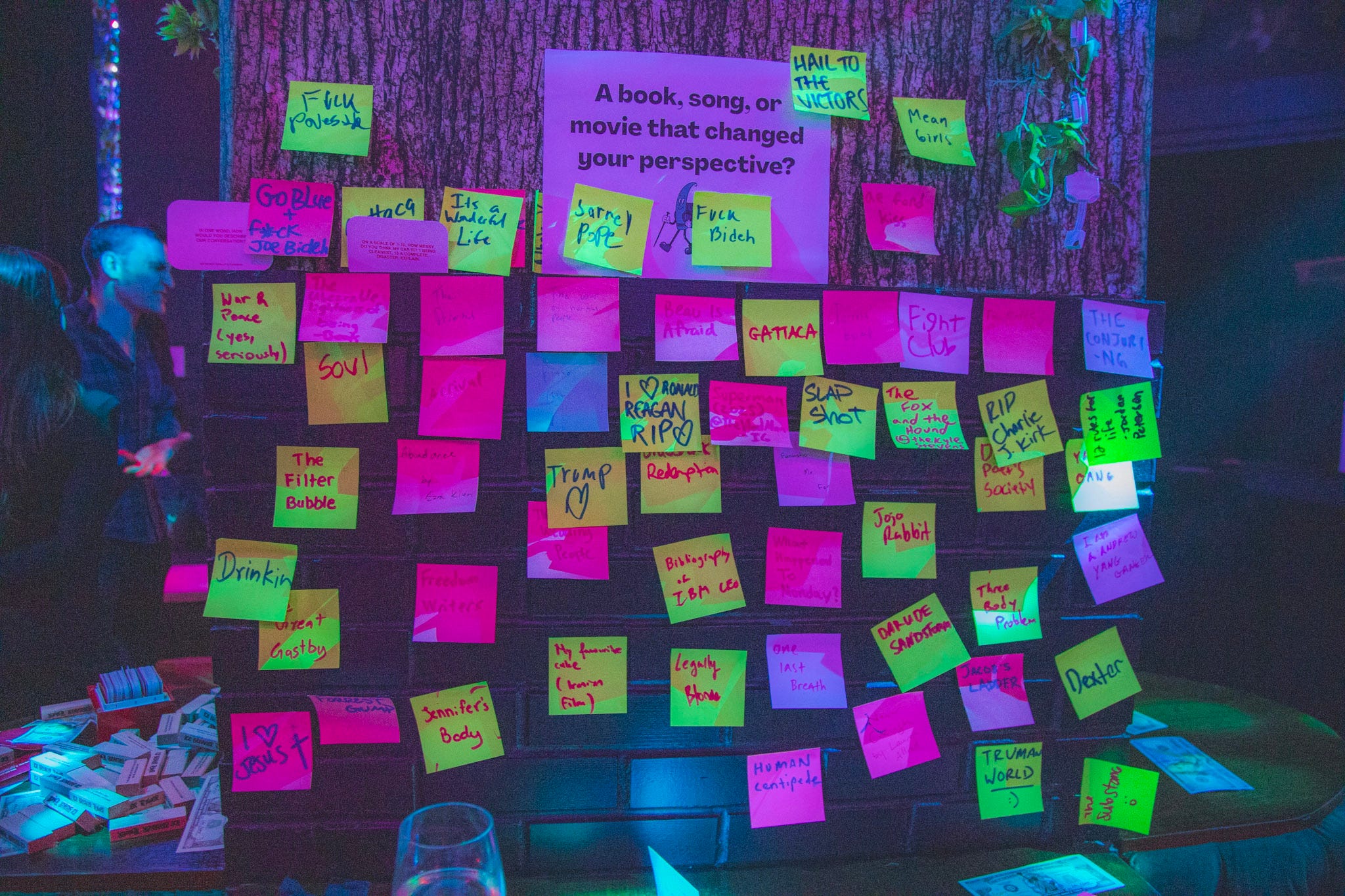 Post-Its on a message board.