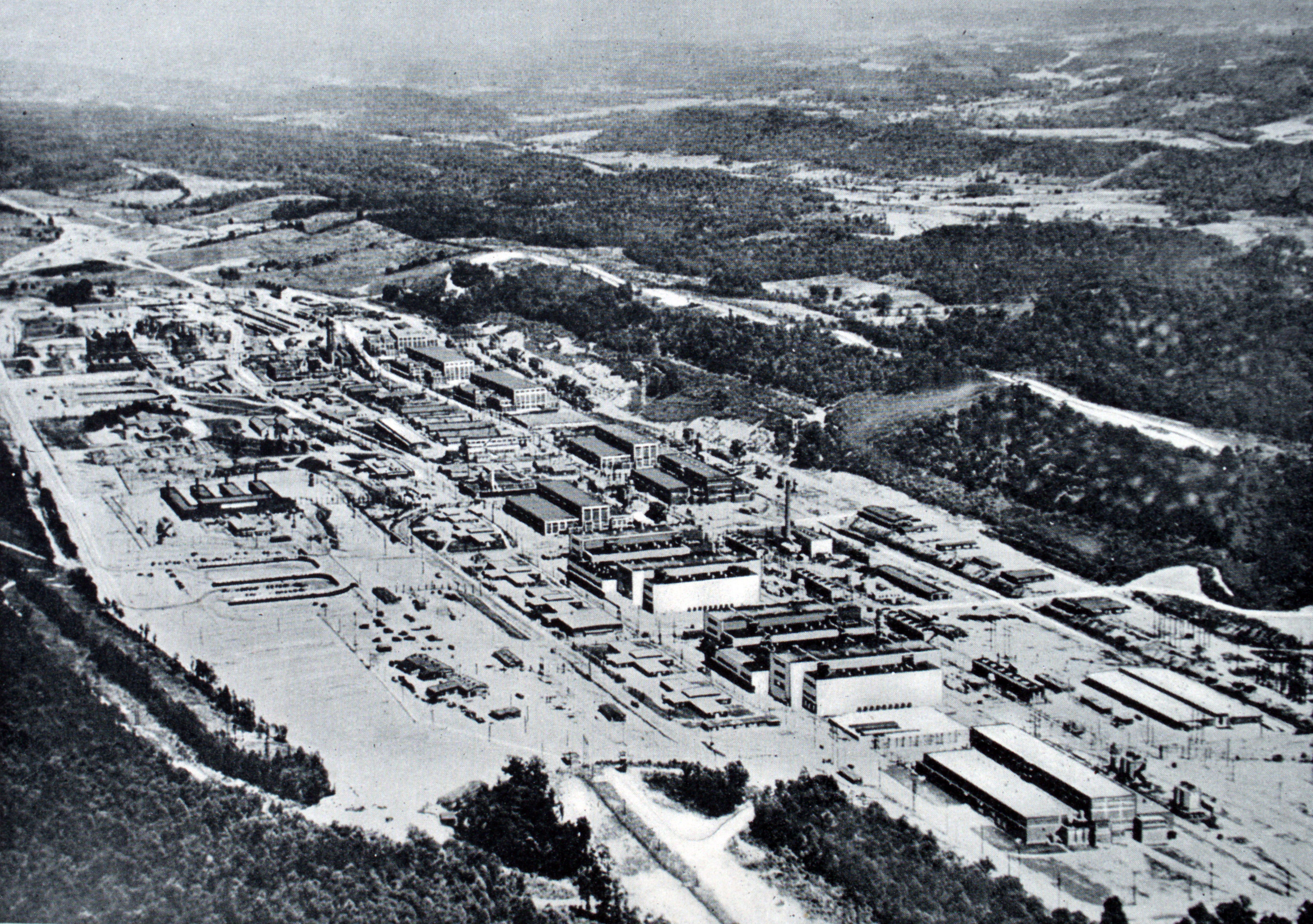 A black-and-white photograph shows the campus layout of Y-12 National Security Complex.