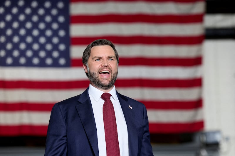 U.S. Vice President JD Vance reacts as he visits Hatch Stamping in Howell, Michigan, U.S., September 17, 2025. REUTERS/Jessica Koscielniak