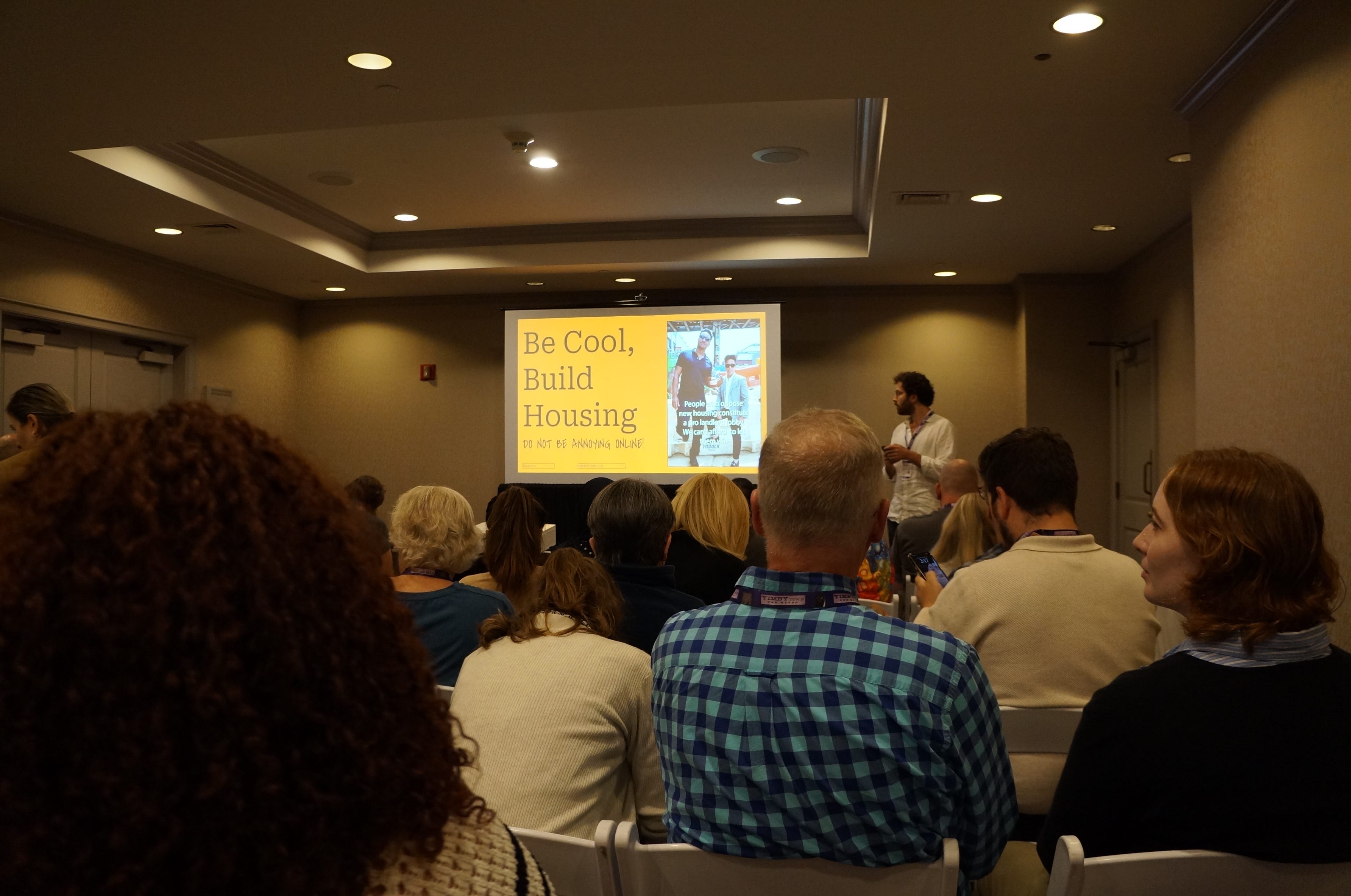 Elijah Fox, communications director for New York City Councilmember Chi Ossé, gives a talk on using vertical video to message about housing policy.