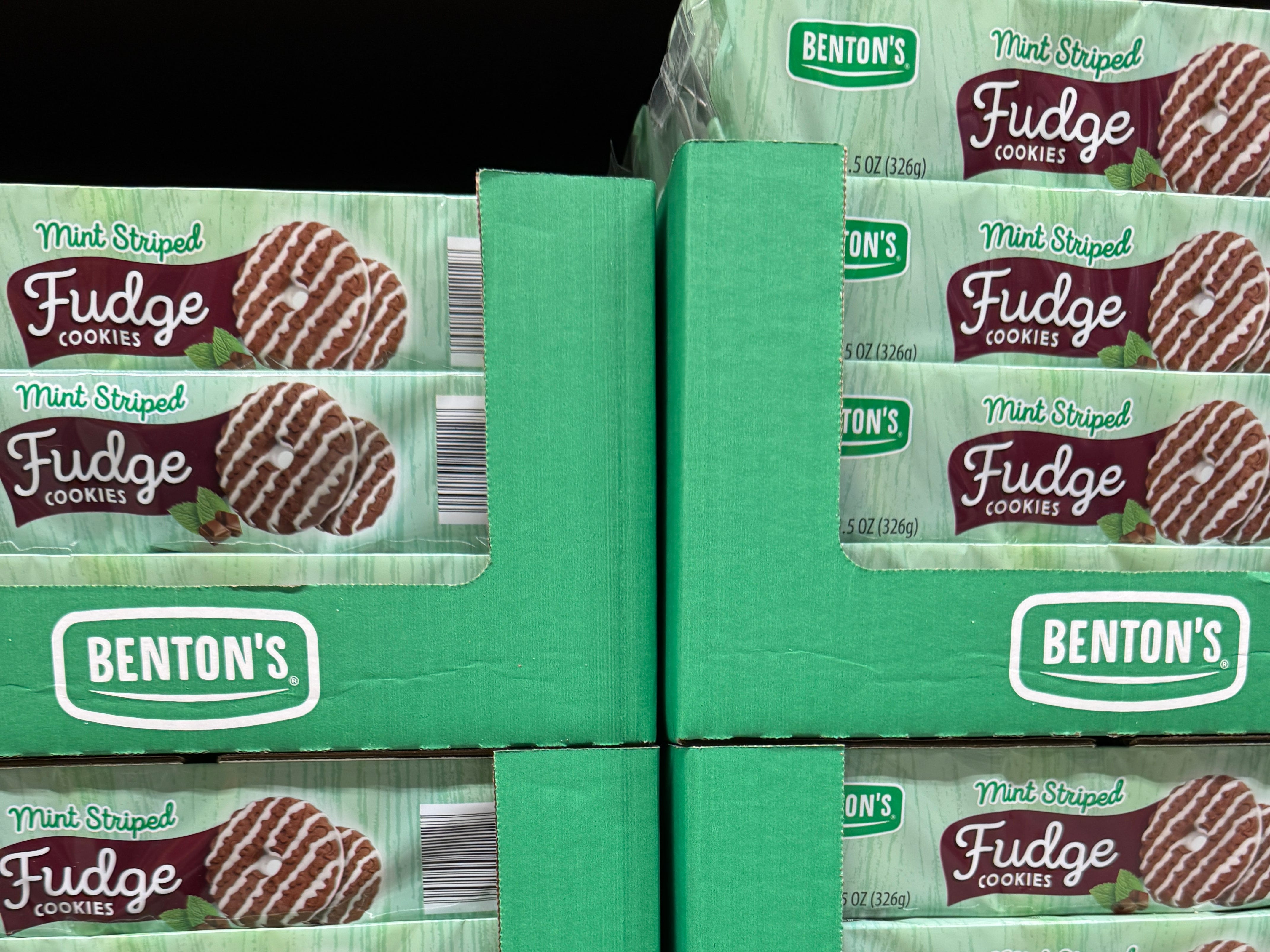 A display of Benton's mint striped fudge cookies.
