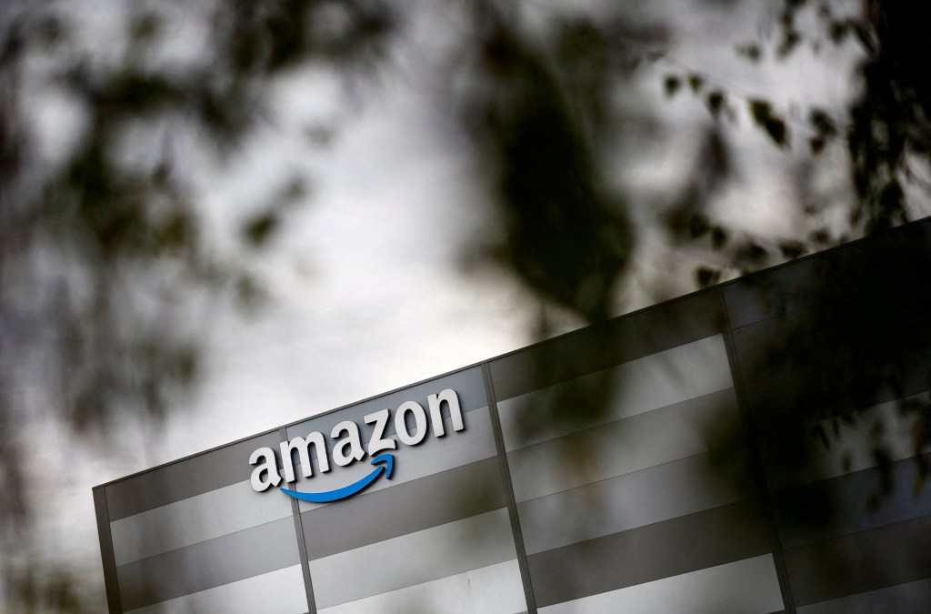 Amazon logo on a building near Nantes, France.