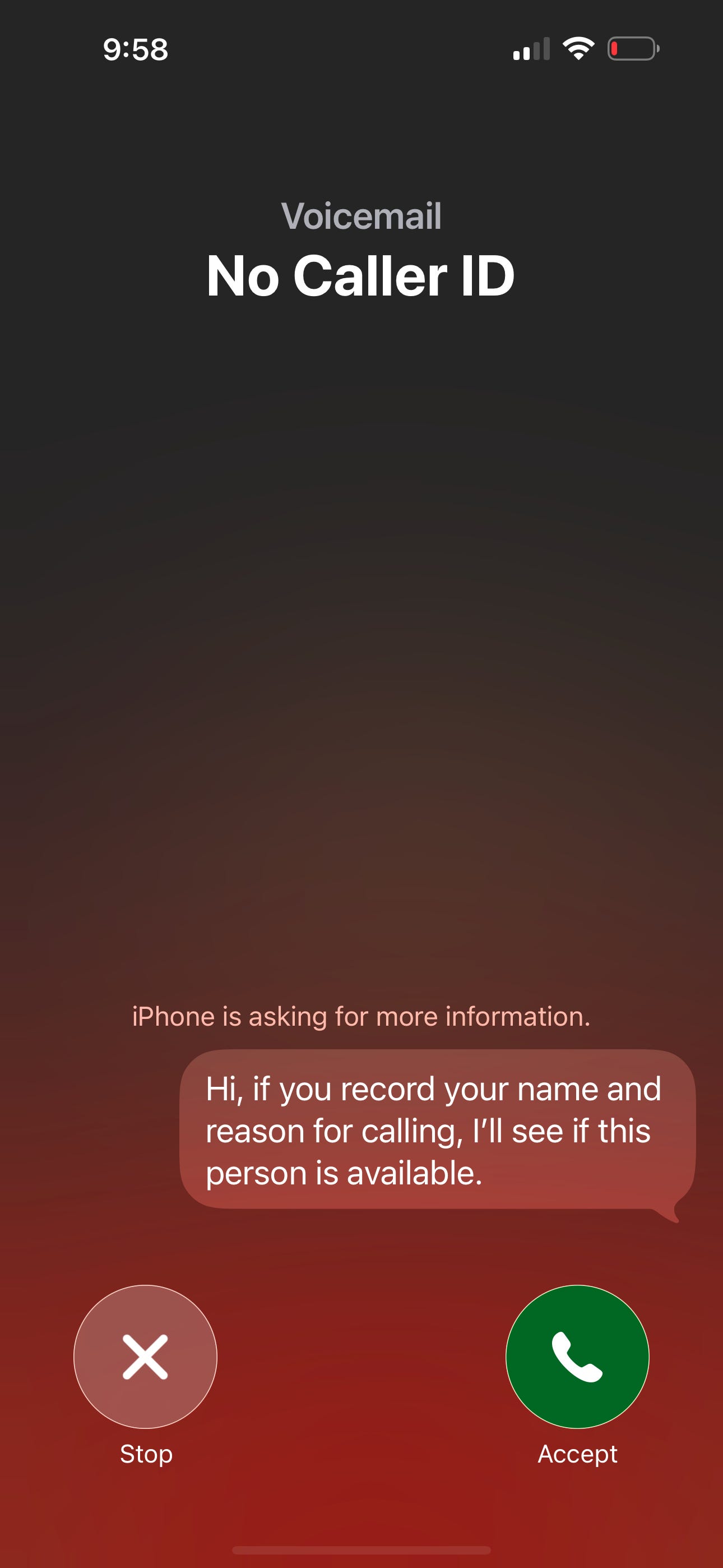 Apple's call filtering feature