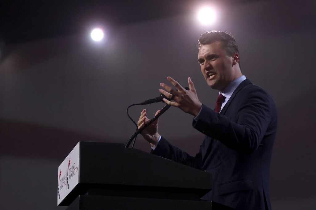 Charlie Kirk, founder and executive director of Turning Point USA, speaks during a Turning Point PAC town hall at Dream City Church on June 06, 2024 in Phoenix, Arizona.