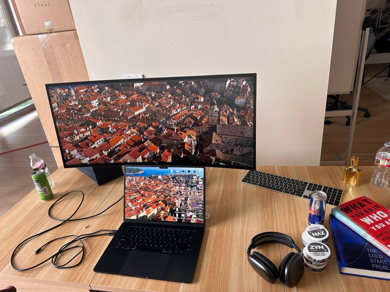 Josh Sirota's desk is pictured.