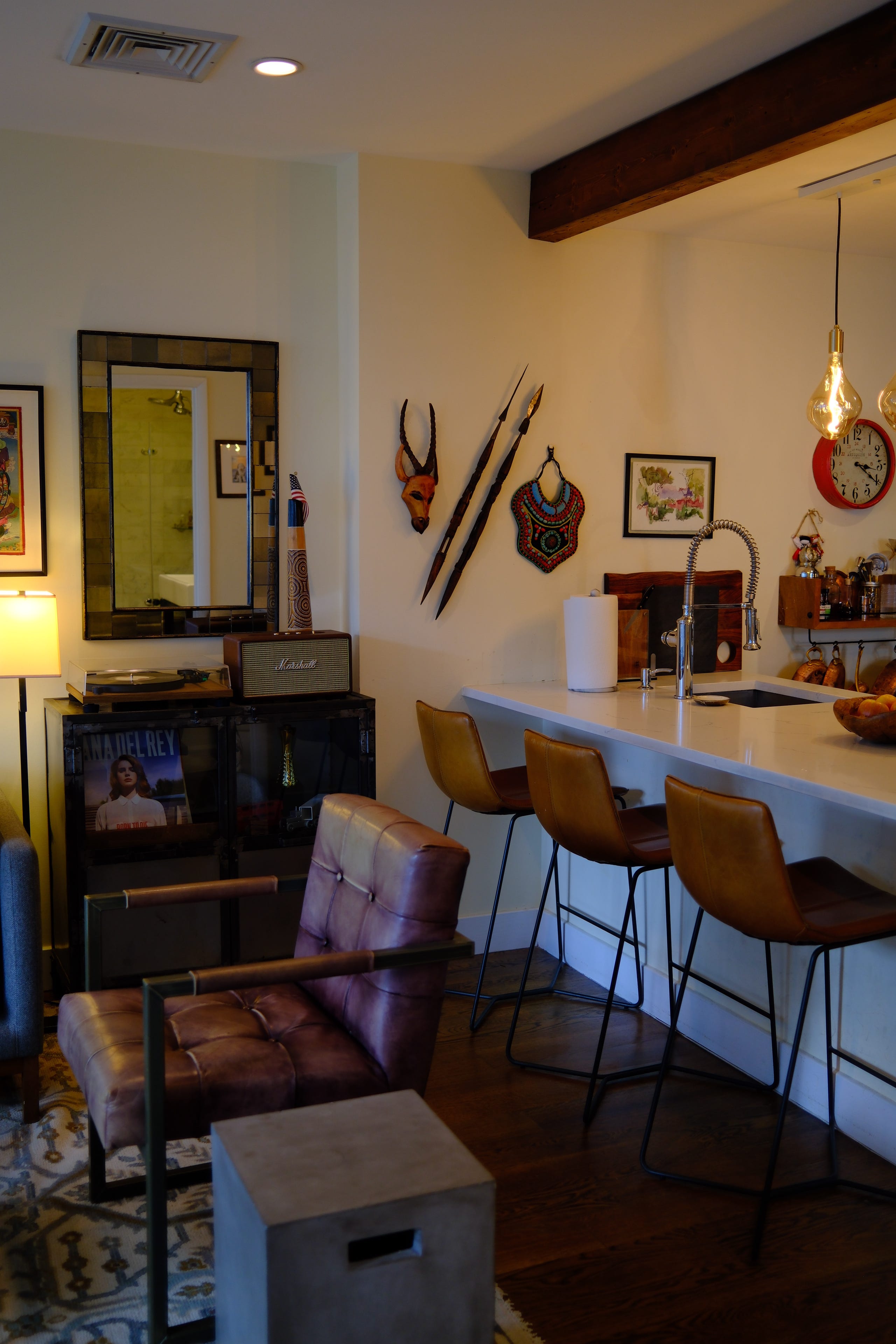 The kitchen and living room of Kavitta Ghai's Airbnb is pictured.