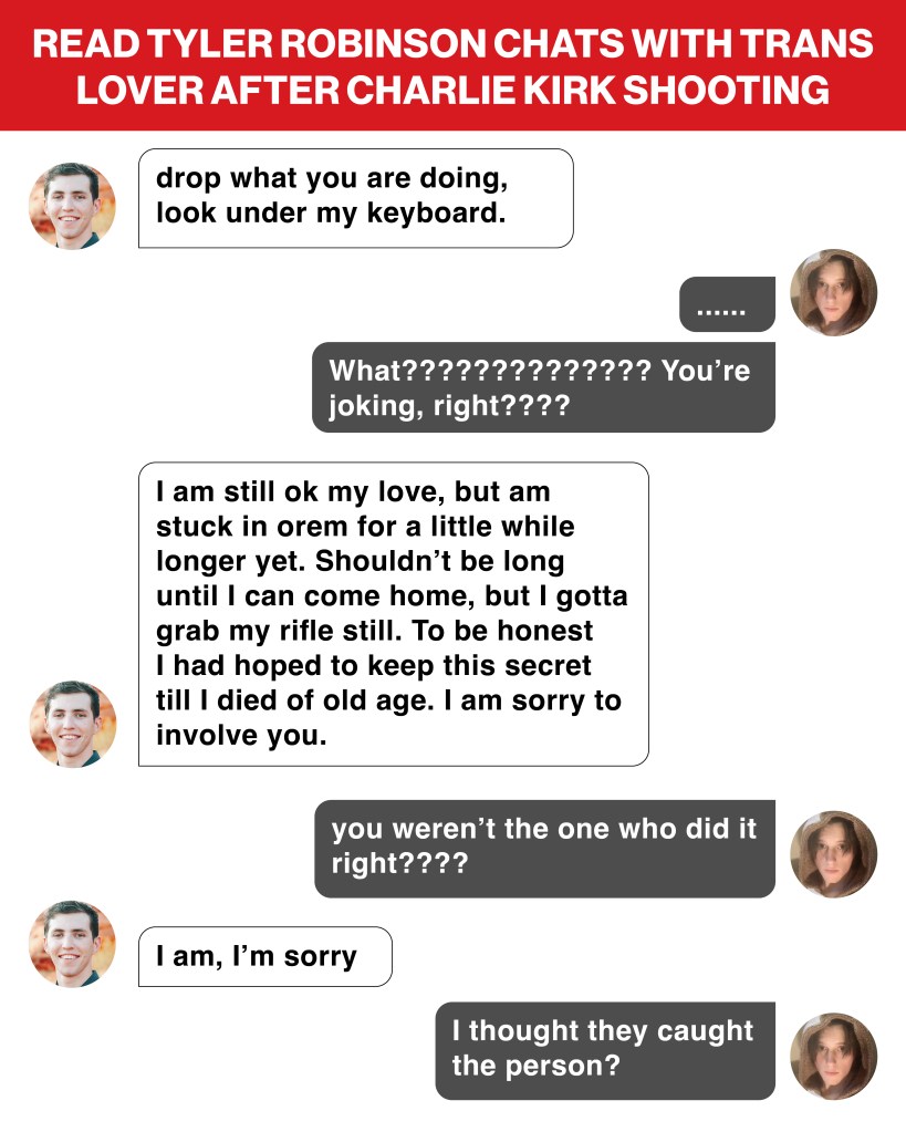 Text message exchange between Tyler Robinson and his trans lover.