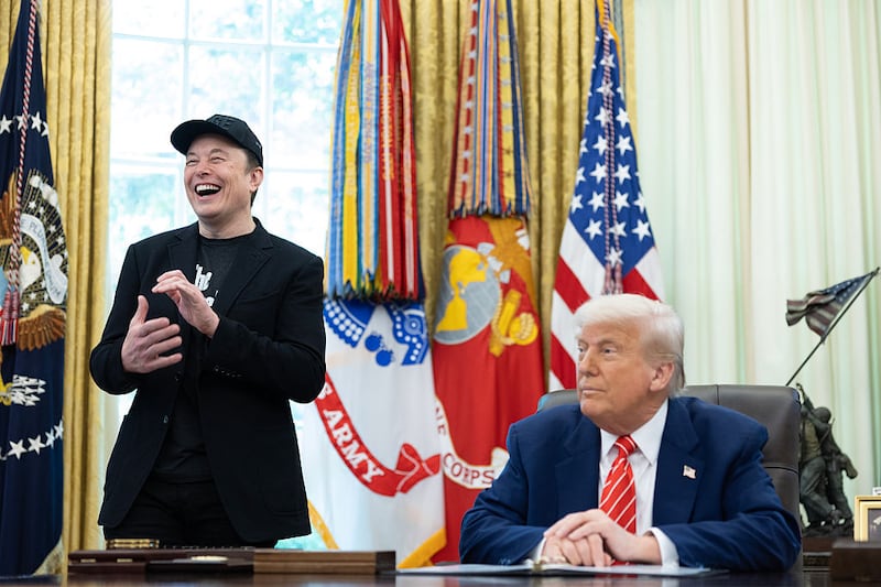 President Donald Trump speaks during a news conference with Elon Musk on May 30, 2025 inside the Oval Office at the White House in Washington. (Photo by Tom Brenner For The Washington Post via Getty Images)