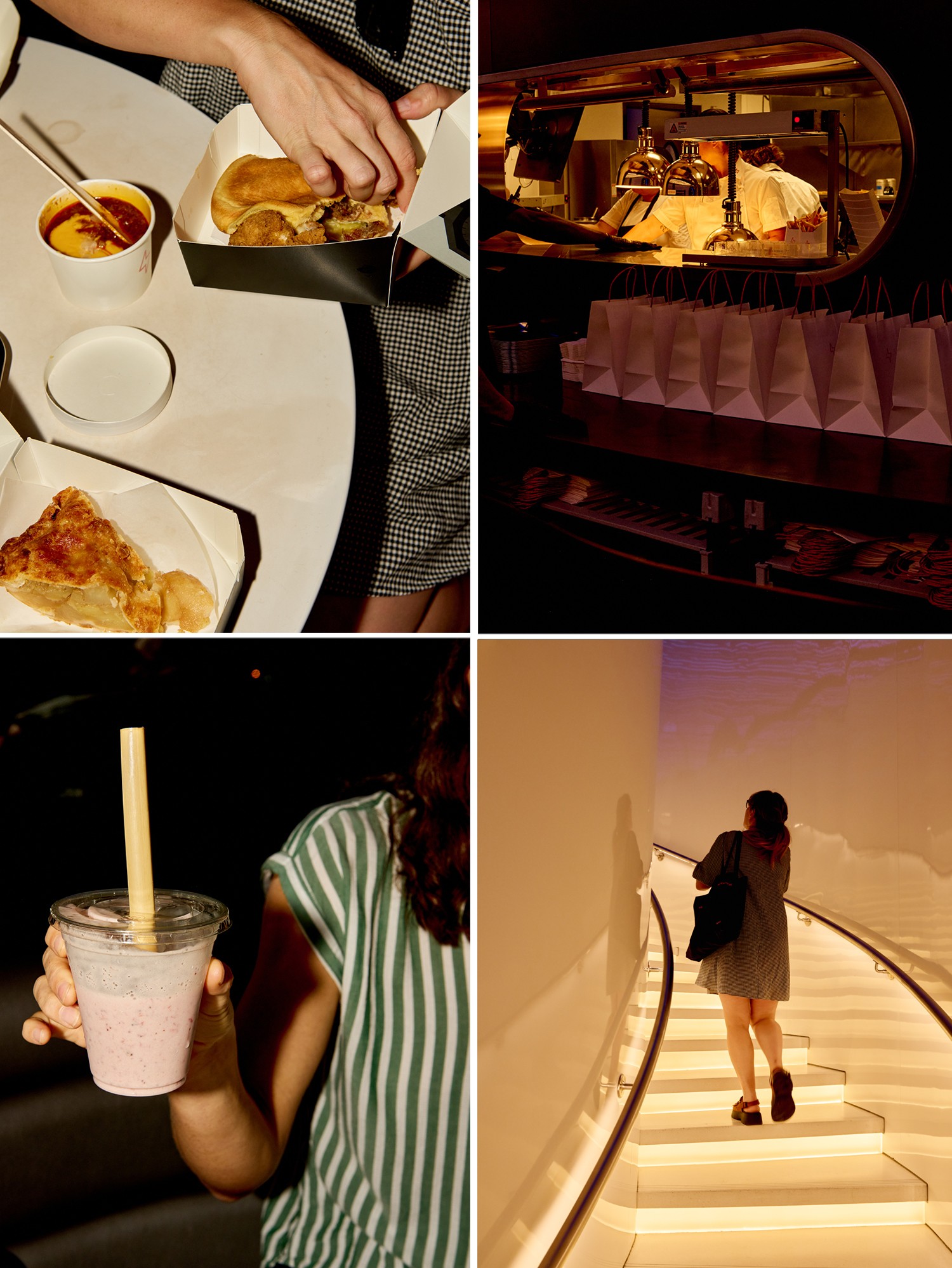 Four photos showing details of the Tesla diner 