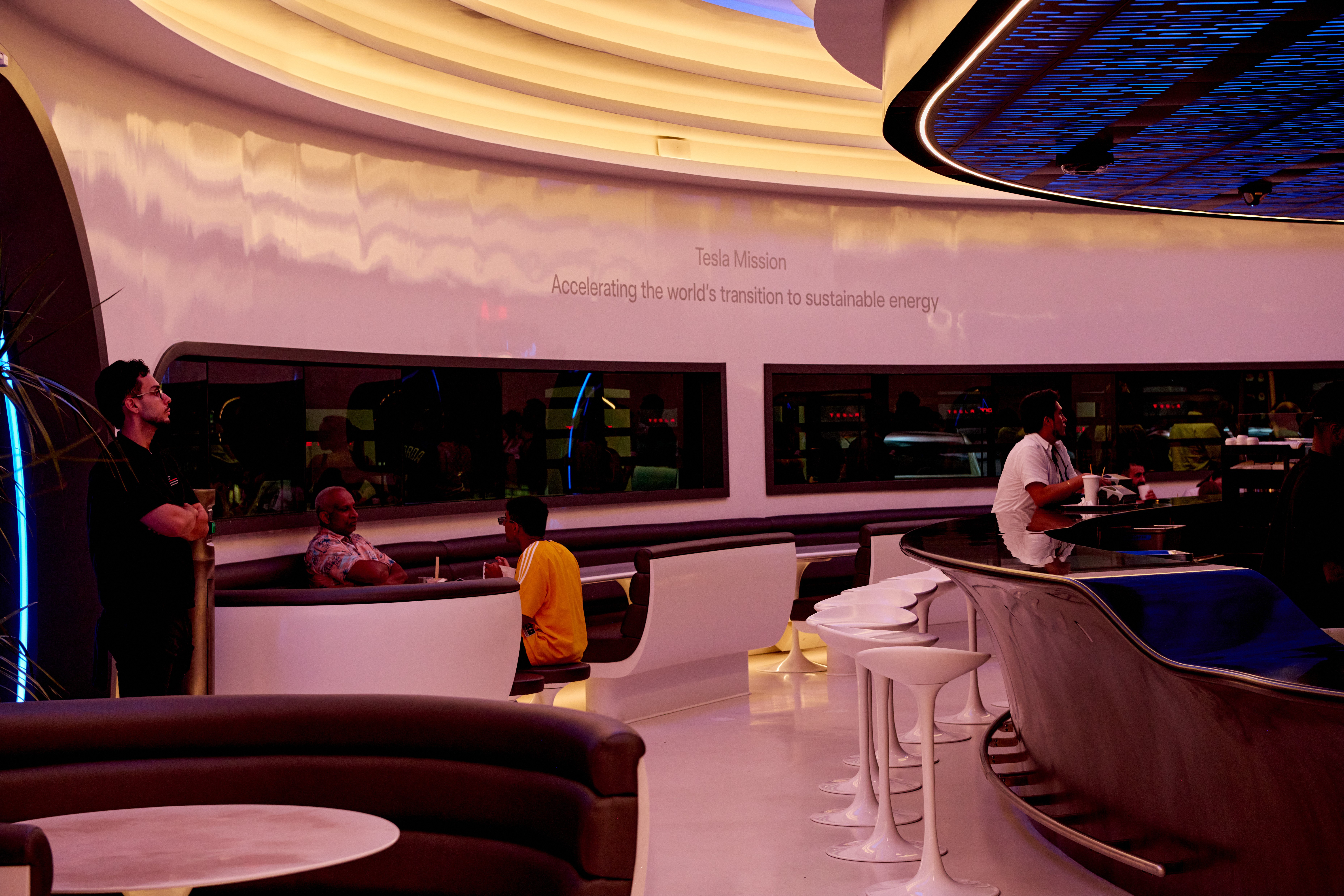 Picture of people inside the Tesla diner