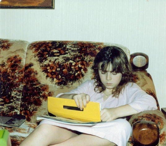old photo girl writing