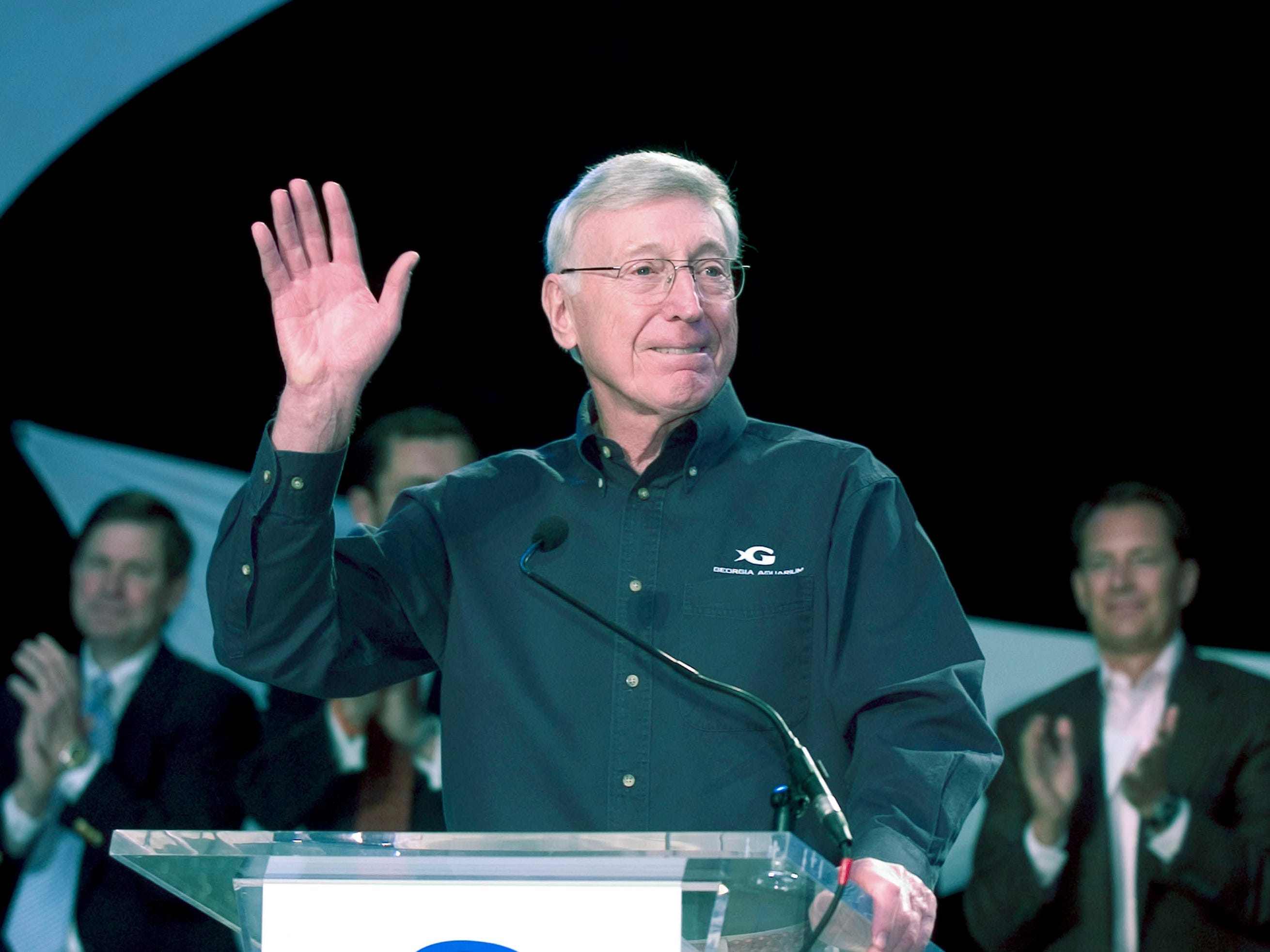 Home Depot co-founder Bernie Marcus speaks prior to a ribbon cutting ceremony at the Georgia Aquarium November 19, 2005 in Atlanta, Goergia.