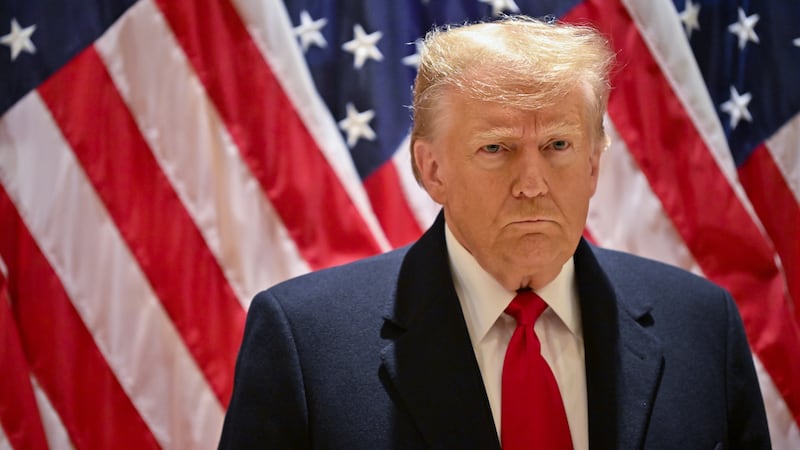 Former President Donald Trump speaks at a press conference at 40 Wall Street on January 17, 2024 in New York City.