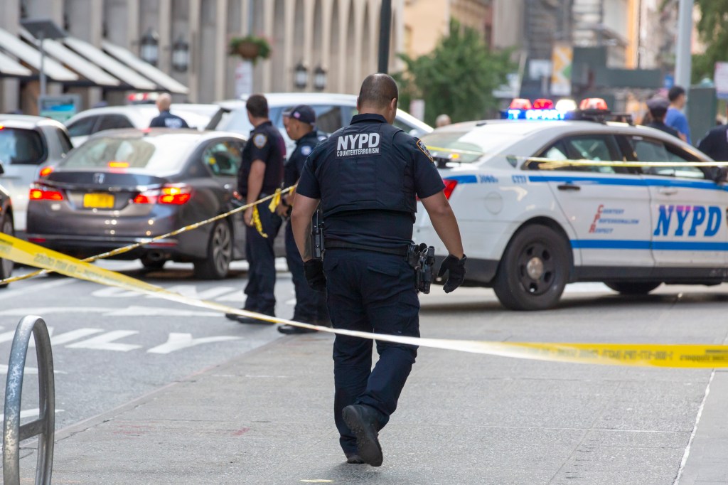 NYPD at the scene of a shooting near E 27th St and Park Ave in Midtown Manhattan.. 