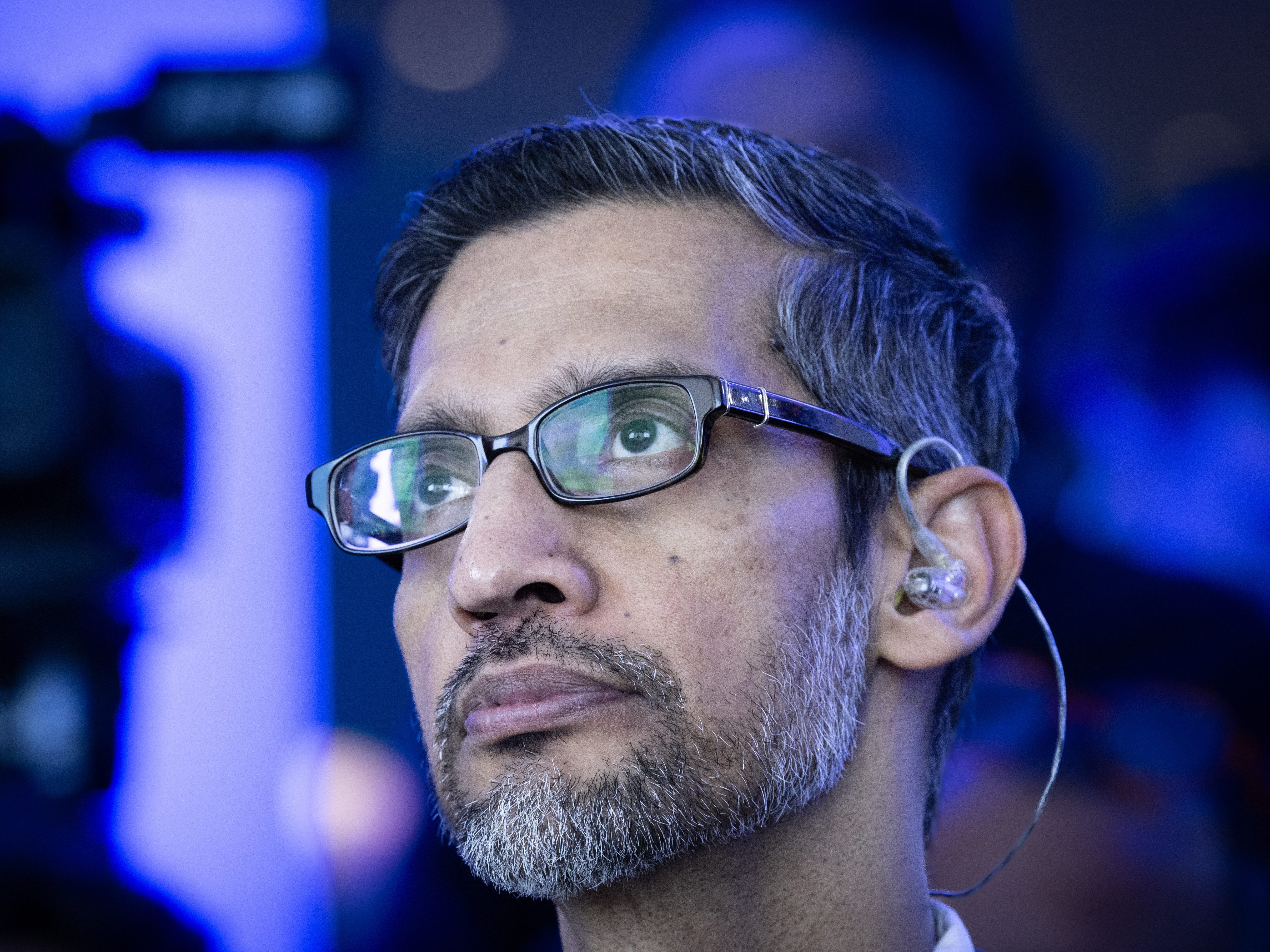 A photo of Alphabet and Google CEO Sundar Pichai at the inauguration of a Google AI hub in Paris on February 15, 2024.