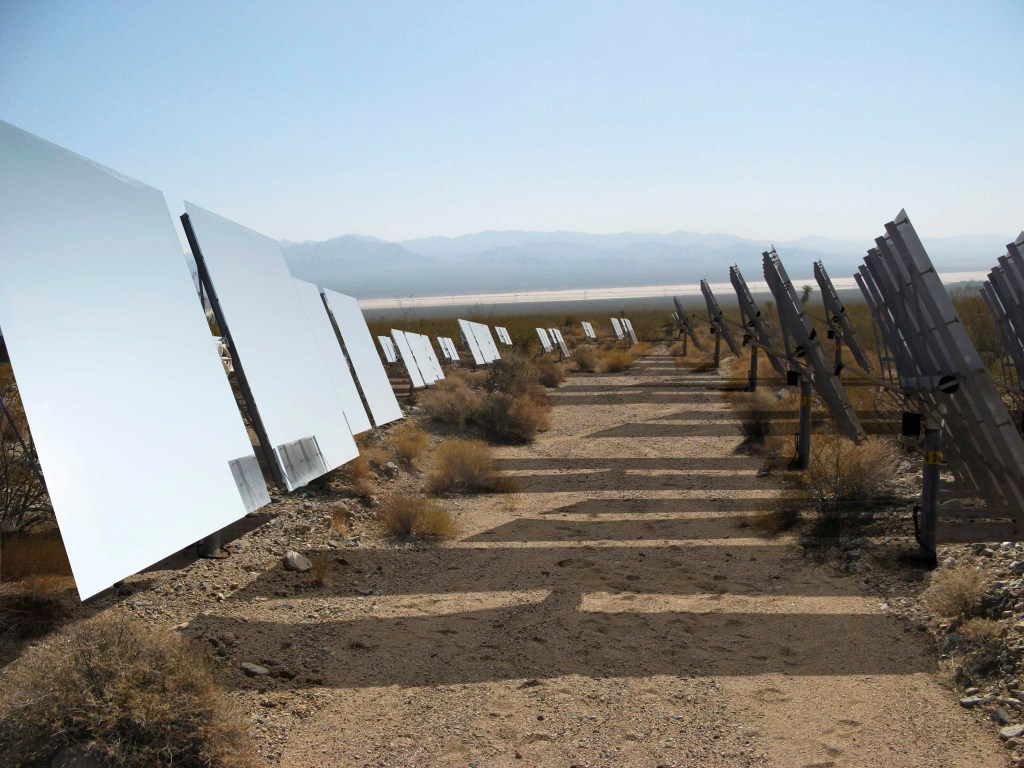 Illustration of BrightSource Energy Inc.'s Ivanpah Solar Electric Generating System in the Mojave Desert.