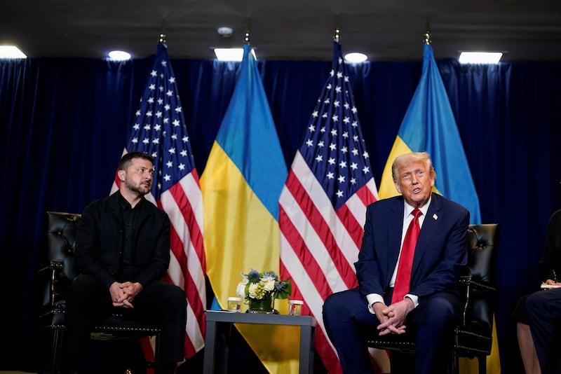 U.S. President Donald Trump meets with Ukrainian President Volodymyr Zelenskiy during the 80th United Nations General Assembly in New York City on September 23, 2025.