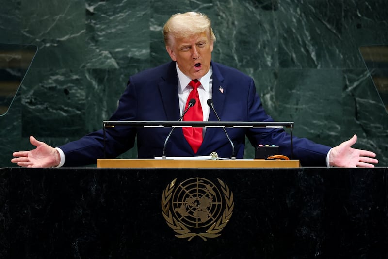 President Donald Trump addresses the 80th United Nations General Assembly at U.N. headquarters in New York City on September 23, 2025.