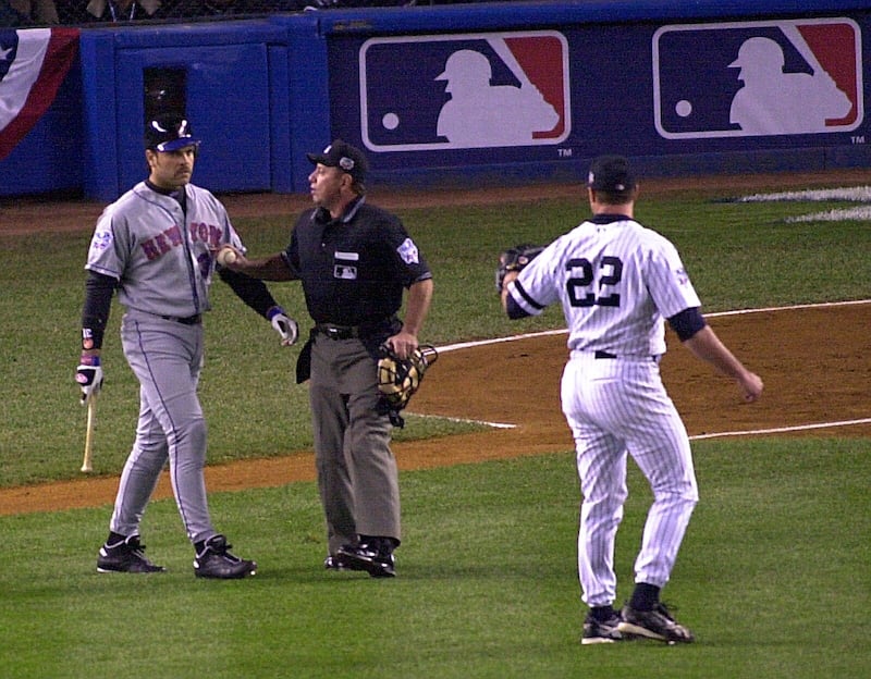 Mike Piazza and Roger Clemens confrontation in the 2000 World Series.