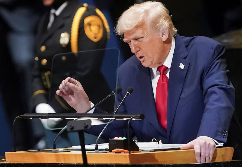 The president's team had their own laptop to run the teleprompter, and UN technicians weren't in the booth for his speech.