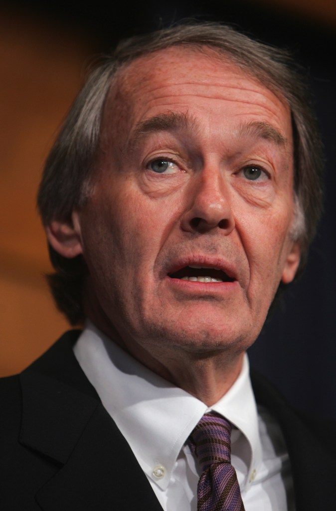 Edward Markey speaking with his mouth slightly open.
