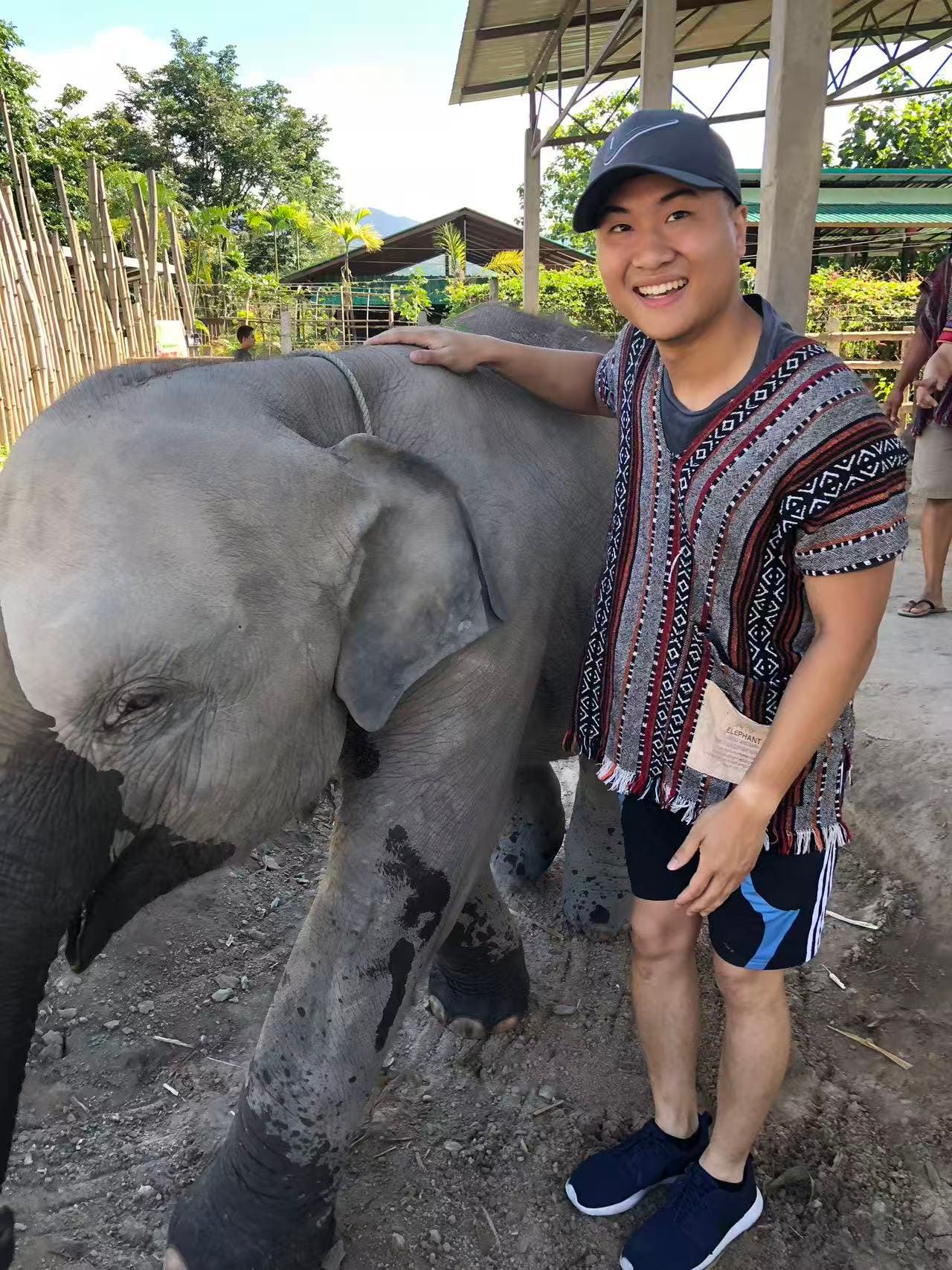 David Fun at an elephant sanctuary in Thailand during his trip across Southeast Asia.
