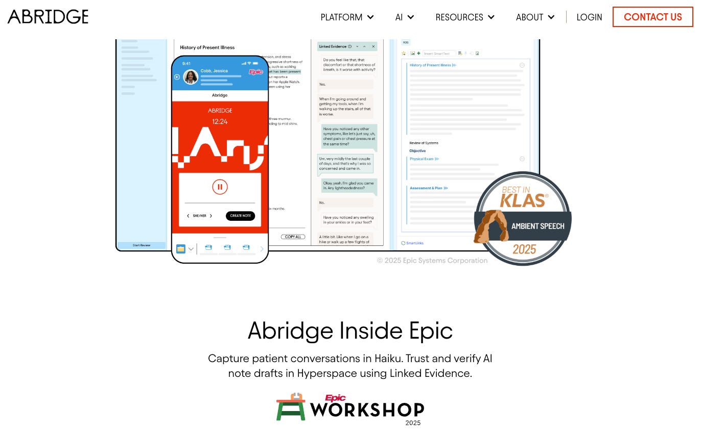 Abridge's homepage: 